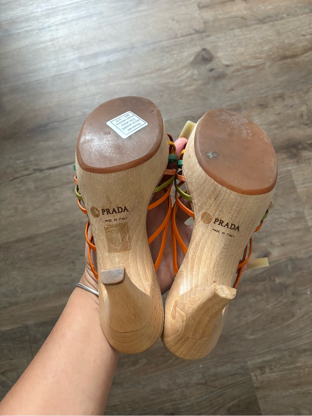 Prada Multicolor Strappy Sandal with Orange Insole - Picture 4 of 6